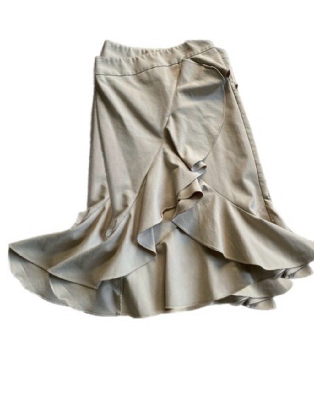 7th Avenue khaki  high low ruffles casual summer work midi skirt, size 4 - Picture 9 of 9